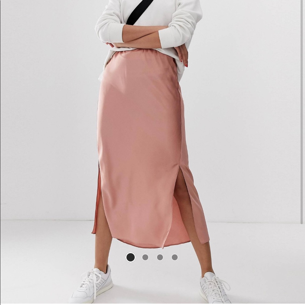 ASOS DESIGN bias cut satin midi skirt with slits